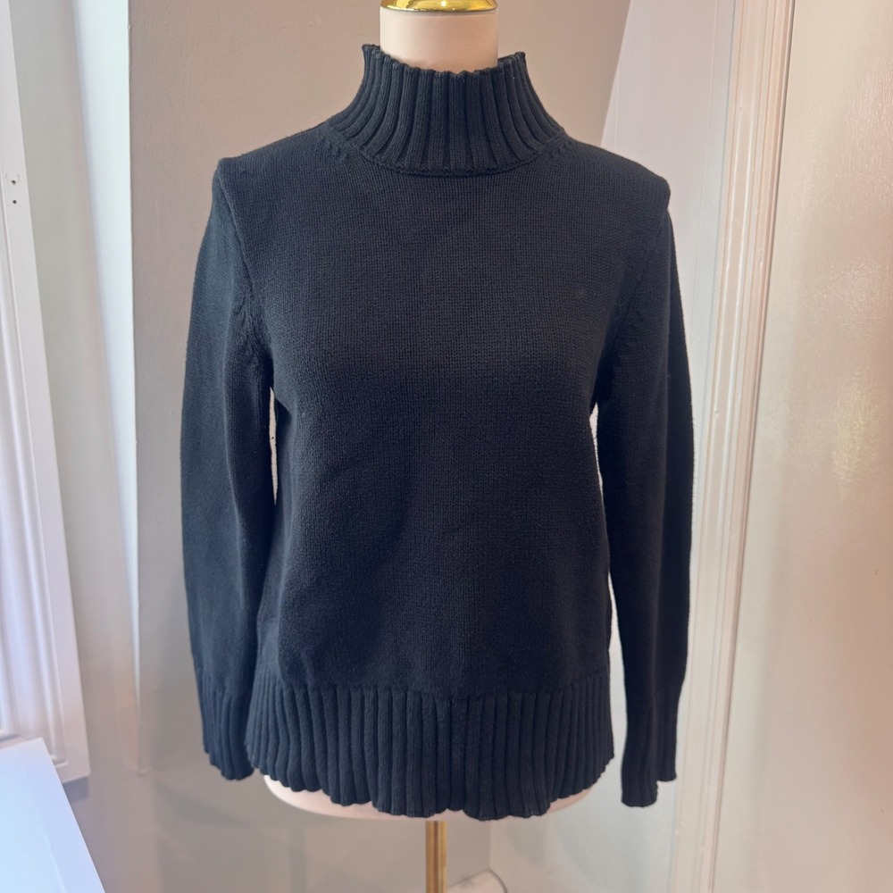 J.Crew Black Classic Mock neck Cotton Knit Sweater Cozy Ribbed Trim | Size S